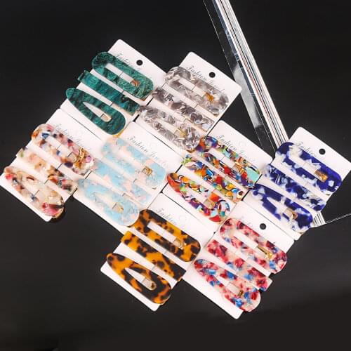 3Pcs Acetate Hollow Hair Clip For Women Leopard Marble Textured Geometric Water Drop Duckbill Barrette Hairpin Hair Accessories