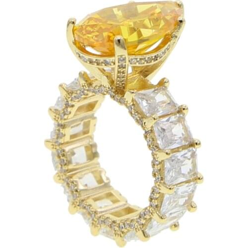 Yellow Gold Color Big Water Drop Shape Cz Stone Engagement Rings for Women Wedding Gift 2021 New Summer Style