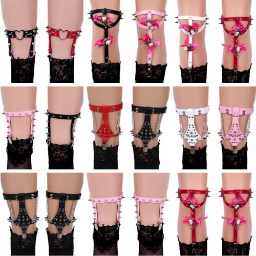 Harajuku Bondage Belts Women Punk Heart Sexy PU Leather Garter Belt Elasticity Body Harness Tight Suspender Strap Leg Harness