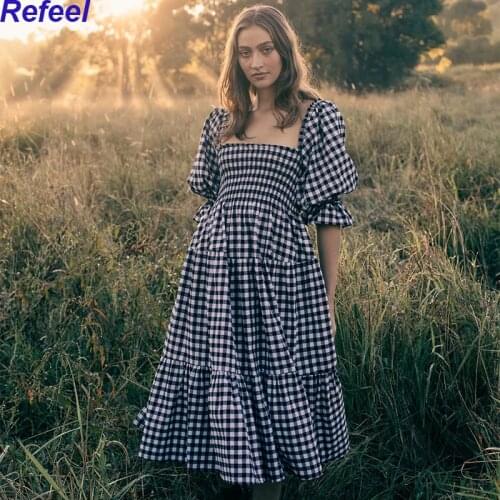 Boho Inspired black white gingham cotton summer dress for women bow tied smocked bust vintage maix dress new boho beach dress