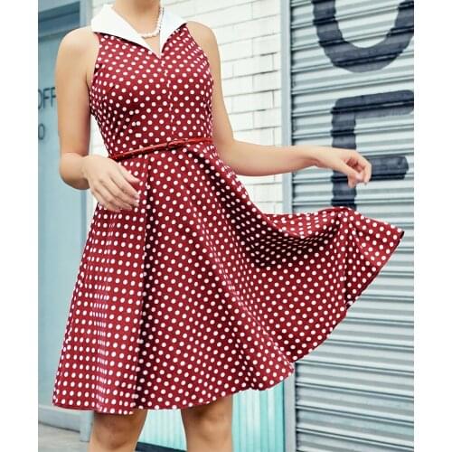 SISHION Sleeveless Vintage Elegant Polka Dots Red Women Summer Dresses 2021 New 100% Cotton A-Line Sewing Vintage Dress VD1696