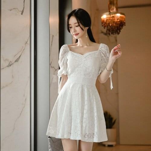 Summer Women Party Dress Vintage V Neck Short Sleeve Dress Lace Elegant Ladies Dresses with High Quality Lace
