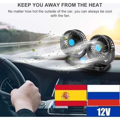 12V 24V 360 Degree All-Round Adjustable Car Auto Air Cooling Dual Head Fan Low Noise Car Auto Cooler Air Fan Car Fan Accessories