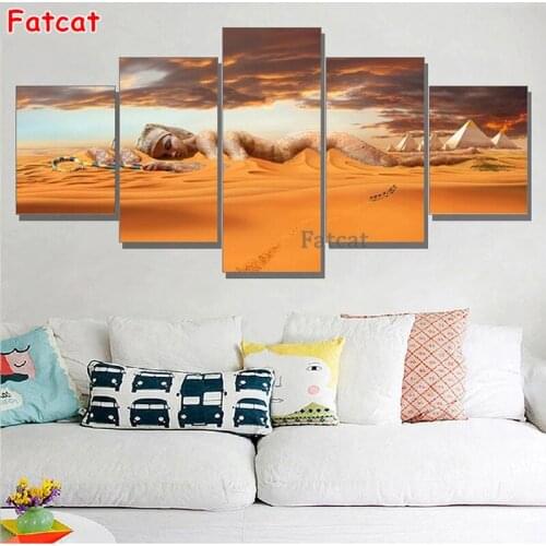 5D Diy Diamond Painting 5 Pcs Egyptian Pyramids Sunset Desert Goddess Full Drill Cross Stitch Embroidery Rhinestone Decor PP2361