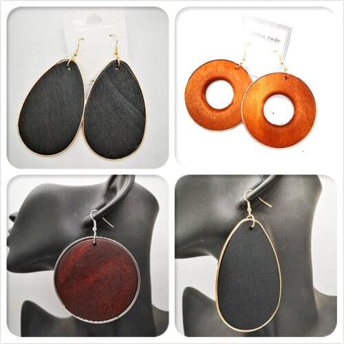 Free Shipping! Newest Metal Natural wood wooden earrings