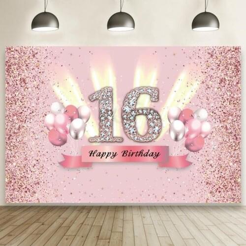Custom 16-60 Year Old Ladies Birthday Party Decoration Backdrop Balloon Facula Pink Photography Background Studio Photo Banner