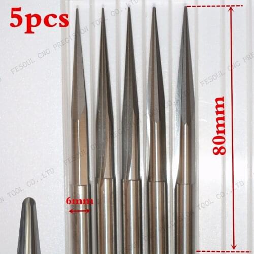 6mm*80L,5pcs,Free shipping Taper Ball nose Cone End Mill,CNC milling Cutter,Solid carbide tool,woodworking router bit