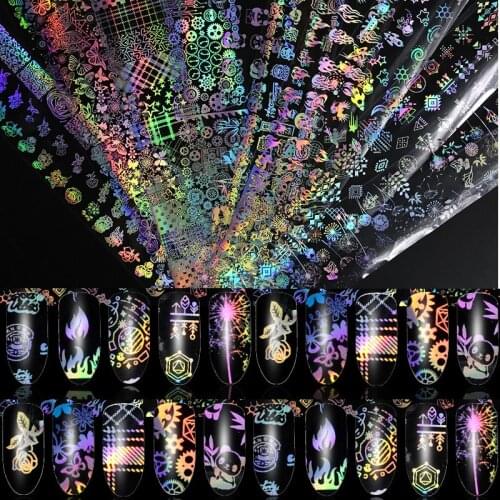1 Roll 4*100cm Holographic Nail Foil Flame Dandelion Panda Bamboo Holo Nail Art Transfer Sticker Water Slide Nail Art Decals