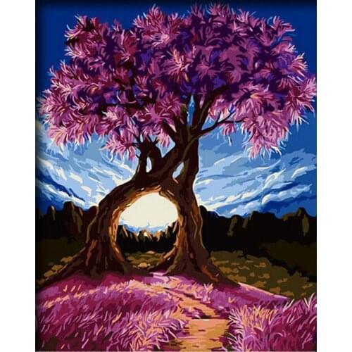 Painting By Numbers DIY Dropshipping 50x65 60x75cm Dreamy purple wishing tree Scenery Canvas Wedding Decoration Art picture Gift