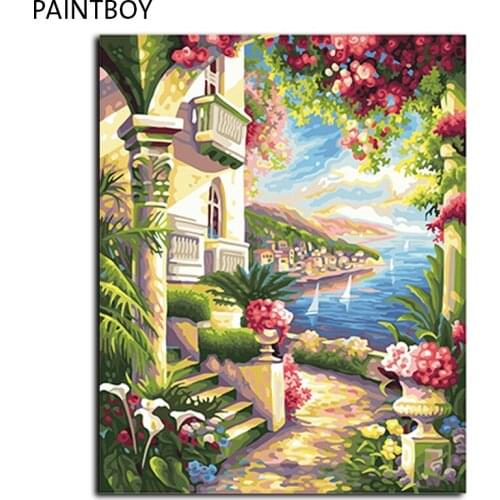 PAINTBOY Framed Pictures Painting By Numbers Seascape Handwork Canvas Oil Painting Home Decor For Living Room GX9862