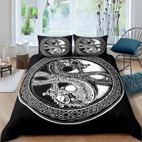 Black White Dragon Bedding Set Tai Chi Chinese 3D Print Comforter Luxury Queen King Single Duvet Cover Set Home Textile Modern