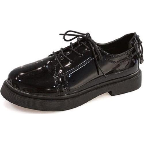 Korean fashion PU womens leather shoes wild round head retro casual platform shoes