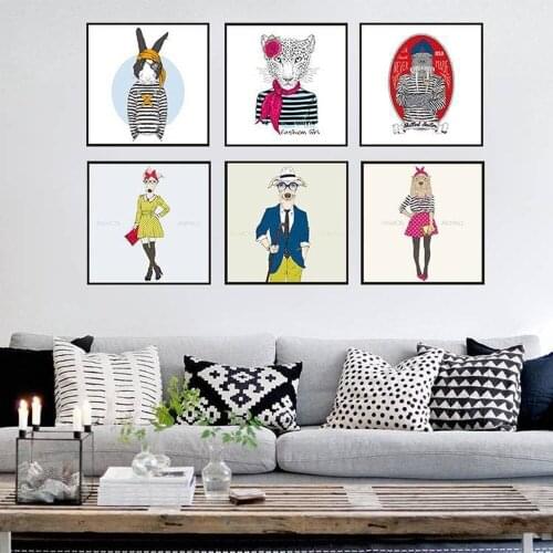 Creative Fashion Girl Cute Animal Canvas Painting Merry Christmas Elk Poster Wall Art Quadro Pictures For Living Room Bedroom