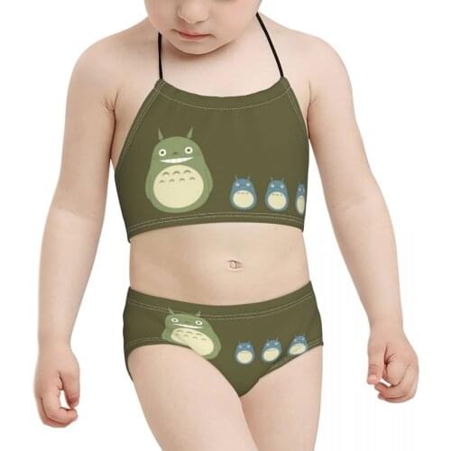 2021 Anime Manga Chibi Kid Girls Swimsuit Children Print Totoros Lovely Cat Biquini Wholesale Baby Girl Swimming Suit