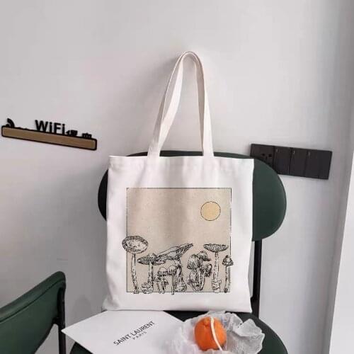 Fashion Mushroom Print Bolsa Feminina Shoulder Canvas Bags Large Capacity Wild Messenger Bag Cute Fun Handbag Women