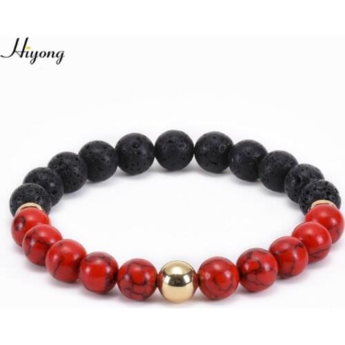 HIYONG Fashion 8MM Natural Stone Bracelet Lava Rock Beads Bracelets Braided Rope Bracelet for Men High Quality Handmade Jewelry