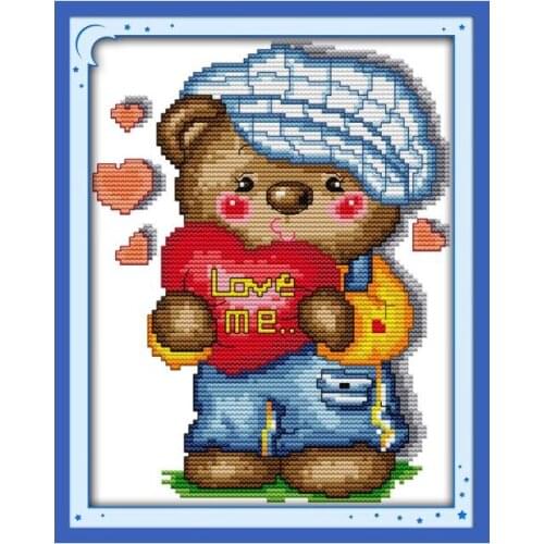 Bear & love cross stitch kit cartoon 14ct 11ct count print canvas stitches embroidery DIY handmade needlework plus