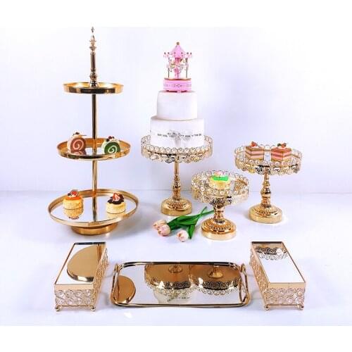 6-10pcs Crystal Cake Stand Set Metal mirror Cupcake stand decorations Dessert Pedestal wedding Party Display cake tray