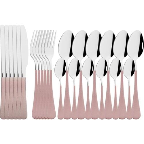 24Pcs Pink Silver Stainless Steel Dinnerware Cutlery Set Home Fork Spoon Knife Silverware Tableware Flatware Set Dishwasher Safe