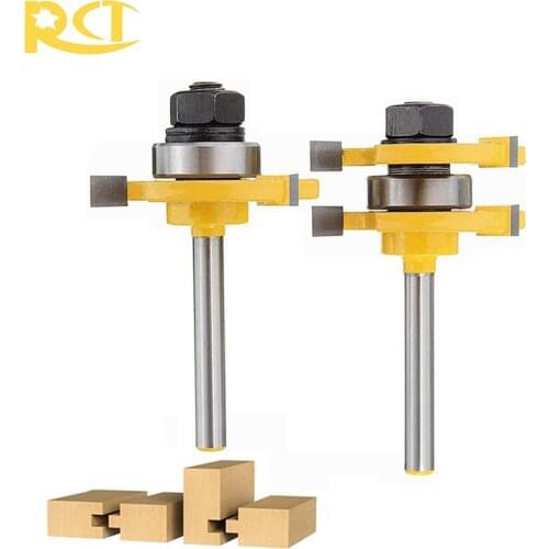 RCT 2pcs 1/4'' Wood Milling Cutters T-style Tongue Groove Router Bit Set For Wood Flooring Wainscot Panel Woodworking Tools