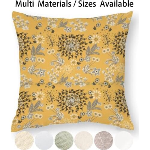 Mustard And Grey Pillow Case Throw Pillow Cover Cotton Linen Flax Mustard Grey Floral Creative Trending Vintage Gift Small Big