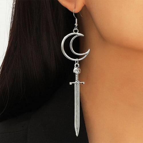 New Fashion Hollow Moon Long Sword Pendant Earrings Simple Alloy Jewelry Gifts for Women