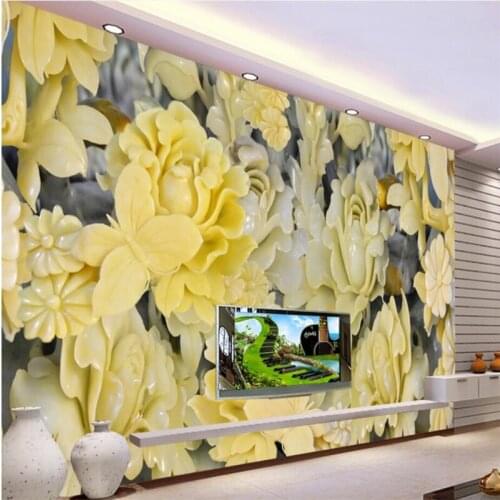 Beibehang Customize any size wallpapers murals Photo Jade Embossed Peony Plum Living Room Background Wall Paintings wallpaper
