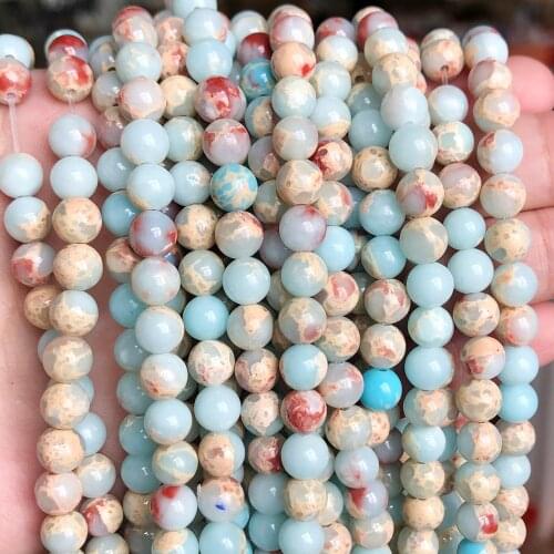 Wholesale Round ShouShan Stone Snakeskin Blue Stone Beads For Jewelry Making 15inches 4/6/8/10/12mm Pick Size Diy Necklace