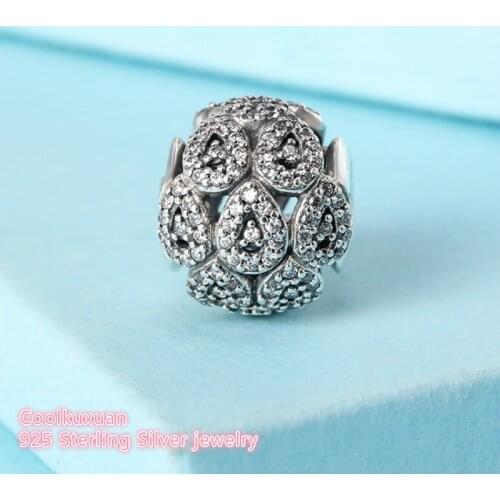 Autumn Original 925 Sterling Silver Cascading Glamour Charm, Clear CZ Beads Fit Pandora Charms Bracelet Diy Jewelry Making