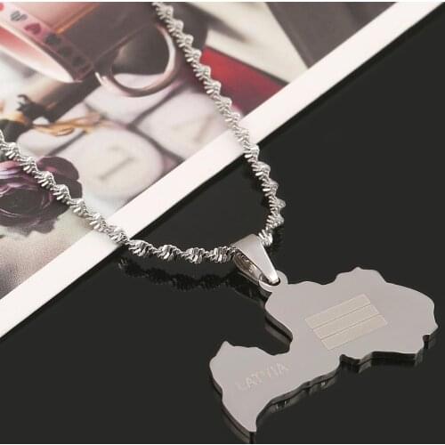 Stainless Steel Silver Color Latvia Map Pendant Necklace Trendy Latvijas Maps Chian Jewelry