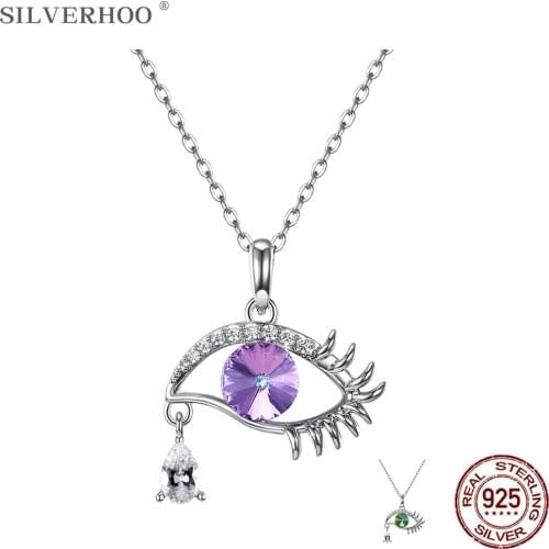SILVERHOO 925 Sterling Silver Necklace For Women Evil Eye Austria Crystal Pendant Girls Anniversary Gifts Creative Fine Jewelry