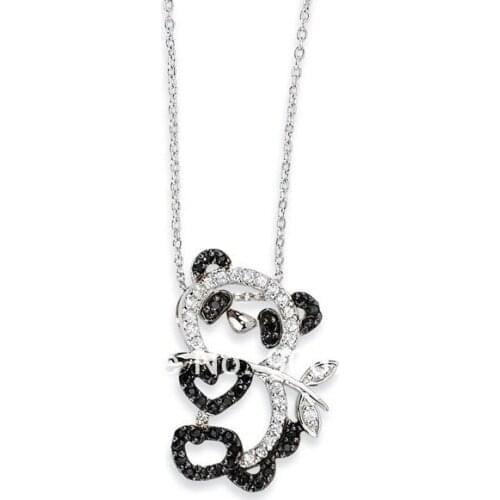 50 pc a lot rhodium fashion design mini panda crystal animal necklace (A118518) jewelry