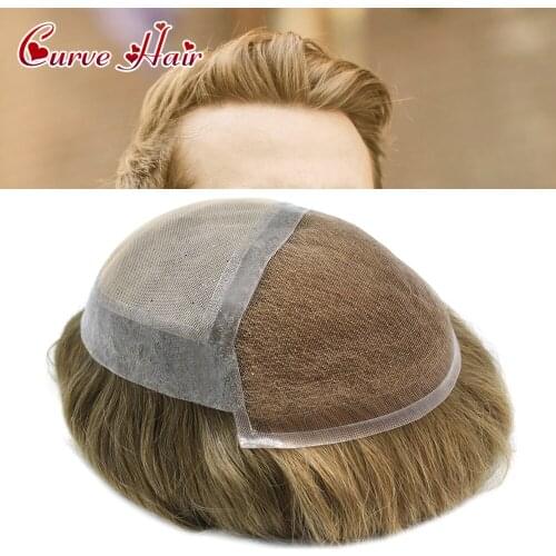 Two Base In One Mens Human Hair Toupee Half French Lace Half Mono Hair Pieces For Men Skin Around Hair System For Men