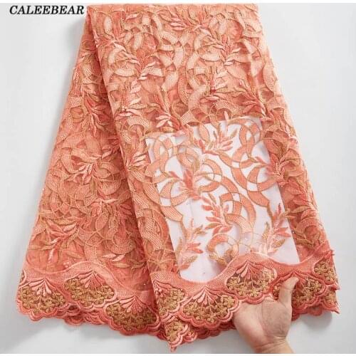 Peach African Net Lace Fabric With Stones French Mesh Lace Fabric Nigerian Embroidery Tulle Lace Materials For Wedding Sew S2406