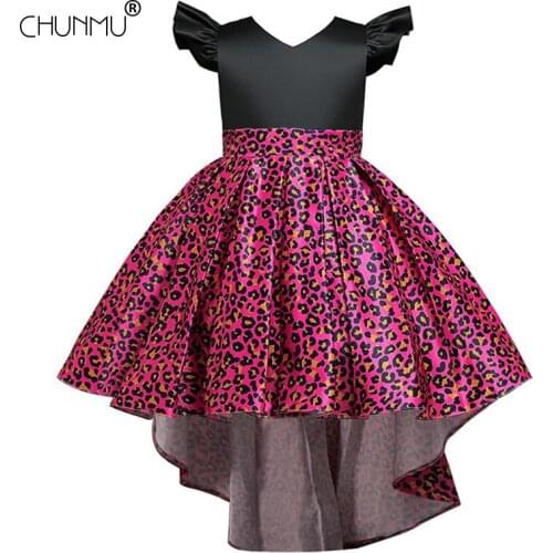 Kids Dress for Girls Wedding Leopard V-neck Girl Dress Princess Party Long Trailing Formal Gown For Teens Children Dress
