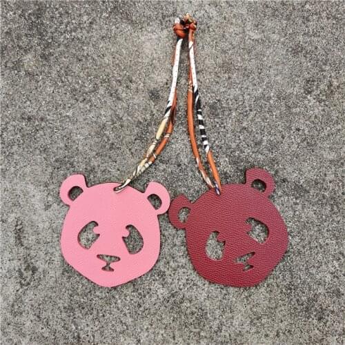 Luxury Famous Brand Silk Strap Real Genuine Leather Panda Keychain Pendant Animal Key Chain Women Backpack Bag Charm