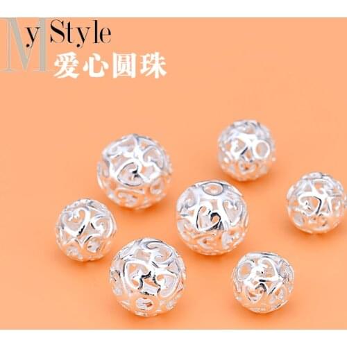 Handmade Beaded DIY material accessories 925 sterling silver hollow heart-shaped beads loose beads wear beads accessories