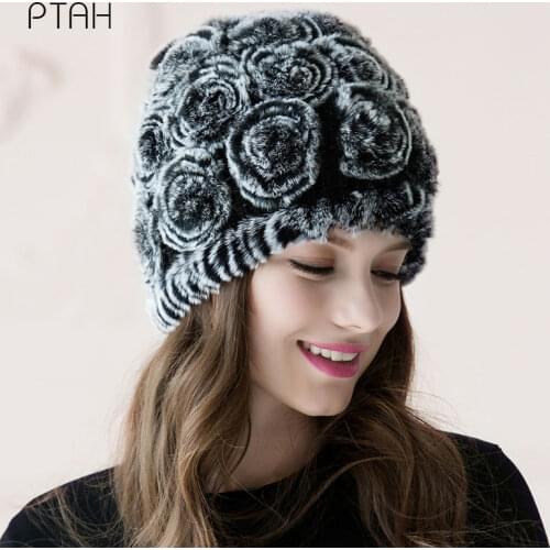 [PTAH] Hairy Hat Women Winter Hats for Women Ladies Knitted Hat Winter Hairball Girl Cap Female Warmer Softer Comfortable Hats