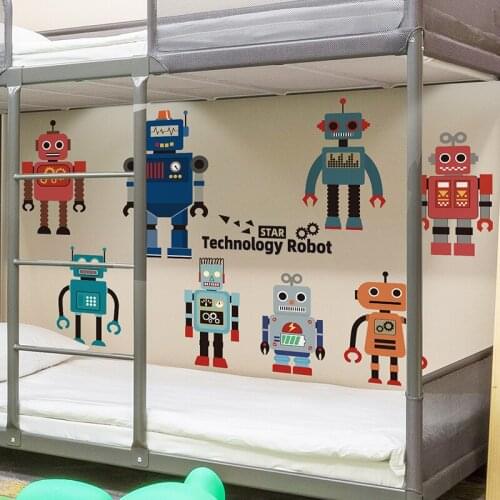 [shijuekongjian] Robots Wall Stickers Vinyl DIY Cartoon Mechanic Wall Decals for Kids Rooms Baby Bedroom Nursery Home Decoration
