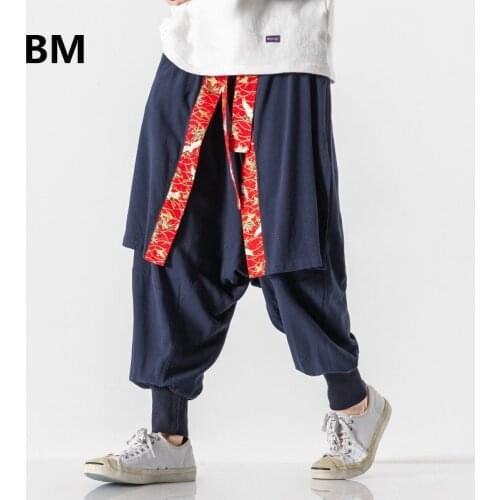 Japanese Streetwear Techwear Fashion Harem Pants Men Clothing Harajuku Cotton Line Fake Two Baggy Pants Plus Size Joggers Male