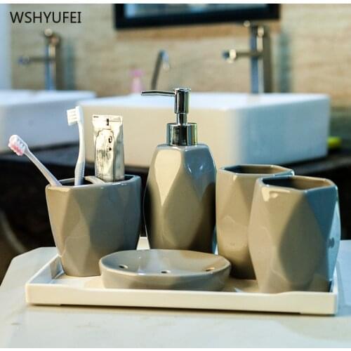 Nordic Ceramic Bathroom Set Wash Accessories Creative diamond shape Toothbrush Holder Emulsion Bottles tray Wedding Gift