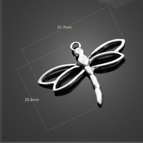 High quality 20 PCS/Lot 25.8mm*31.7mm antique silver plated animal charm dragonfly charms