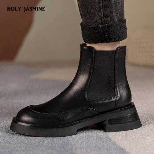 Fashion Mixed Color Womens Boots Black Mid Elastic Band Boots Wedges Boot 2021 Autumn Winter Genuine Leather Feminine Shoes