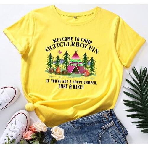 Graphic Tees for Women Short Sleeve Tee Woman T-Shirts Female Shirt Tops Summer Clothes Welcome To Camp Take A Hike Tree