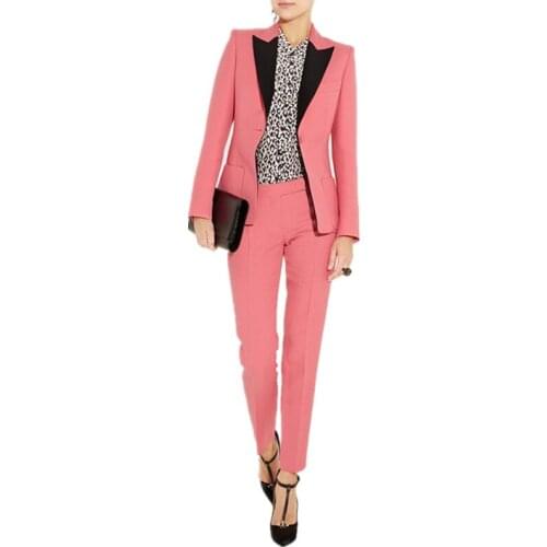 Watermelon Red Womens Business Suits Female Office Uniform Ladies Trouser Suits Formal Womens Tuxedo Slim 2 Piece Sets Blazer