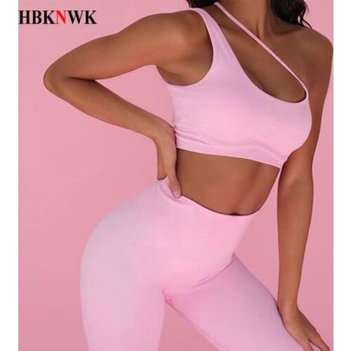 Women Yoga Set Female Sport gym clothes Pink one-shoulder short Sports Bra and Leggings Gym two-piece suit Sportswear Sport Suit