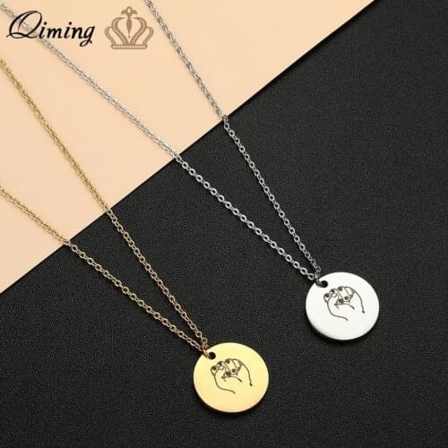 Engraved Sign Language Resist Women Men Necklace Handmade Stainless Steel Fashion Jewelry Gesture Necklaces Gift