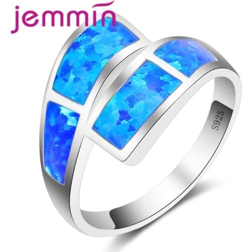 New Fashion Blue Fire Opal Ring 925 Sterling Silver Jewelry Wedding Party Engagement Jewellery For Women Hot Sell