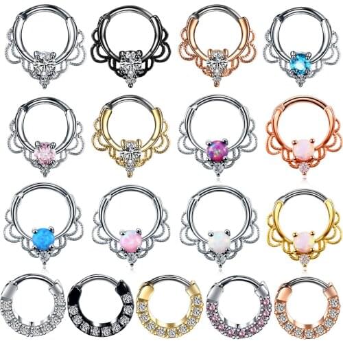 1PC Copper Nose Hoop Septum Rings Crystal Ear Helix Clicker Piercings CZ Cartilage Daith Rook Earring Tragus Piercings Jewelry