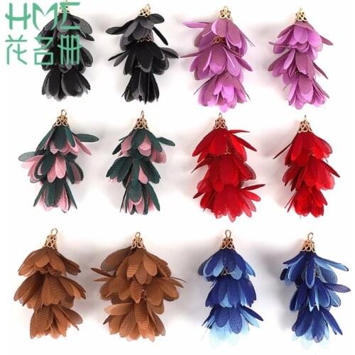 10pcs/lot Fashion 3 layers Fabric Flower Tassels Bohemian Handmade Charms DIY Earring Findings Grament Making Accessories